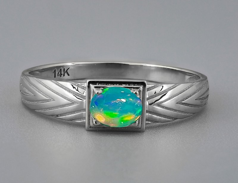Precious Metals General Rings Gold - 14 K Gold Mens Ring with Opal. Gold ring for men with opal.
