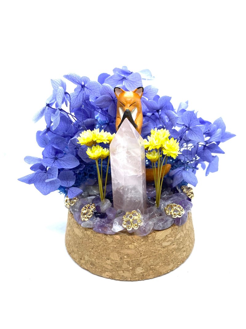 Fox and Pink Crystal Column-Crystal Doll Dried Flower Arrangement - ของวางตกแต่ง - คริสตัล 