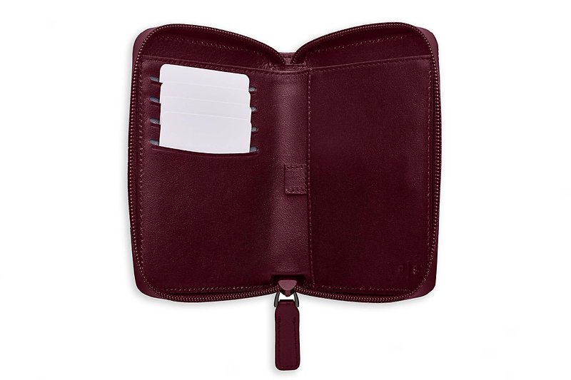 INE Zipper Bifold Wallet in Burgundy - Wallets - Genuine Leather Red