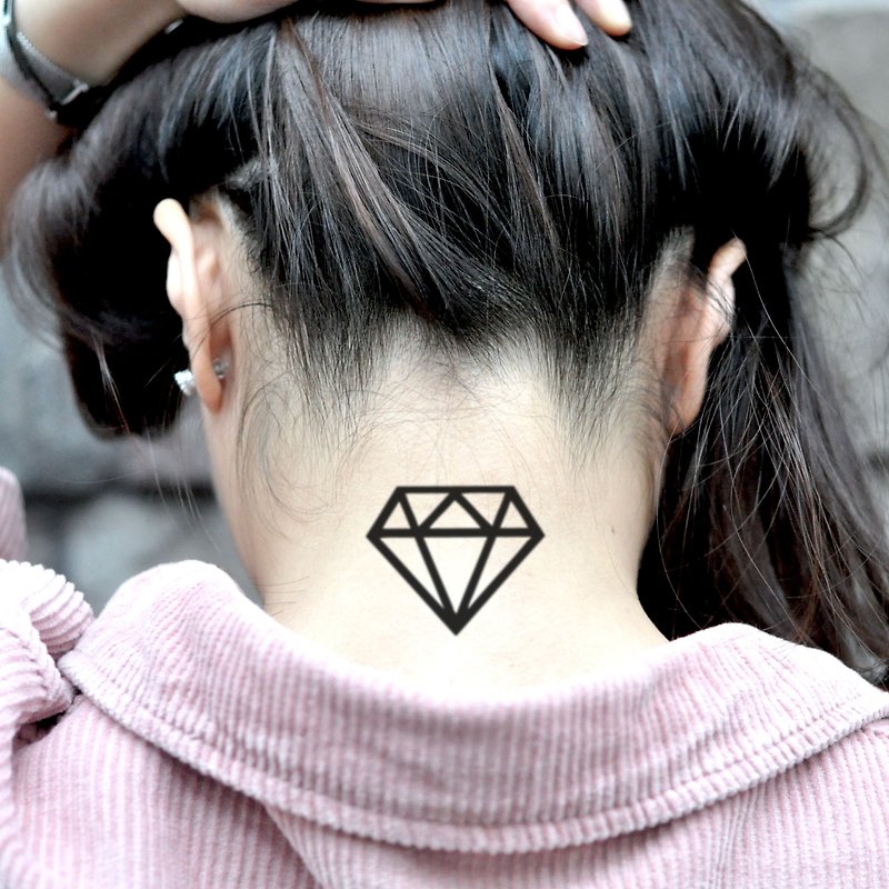 Diamond Neck Temporary Tattoo Sticker (Set of 2) - OhMyTat - สติ๊กเกอร์แทททู - กระดาษ สีดำ