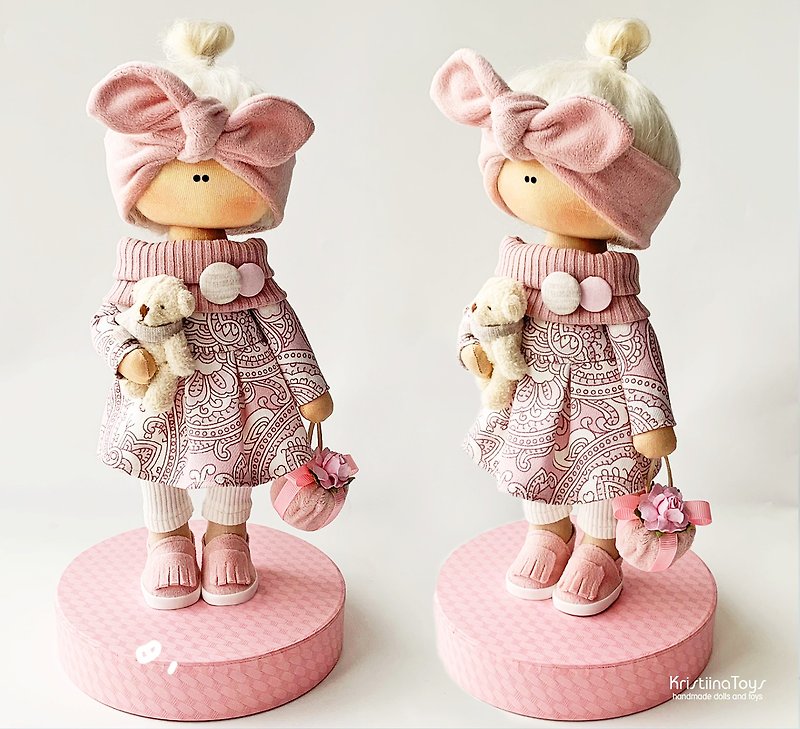 Handmade doll for nursery decoration Textile interior doll Exclusive handmade - ตุ๊กตา - วัสดุอื่นๆ สึชมพู