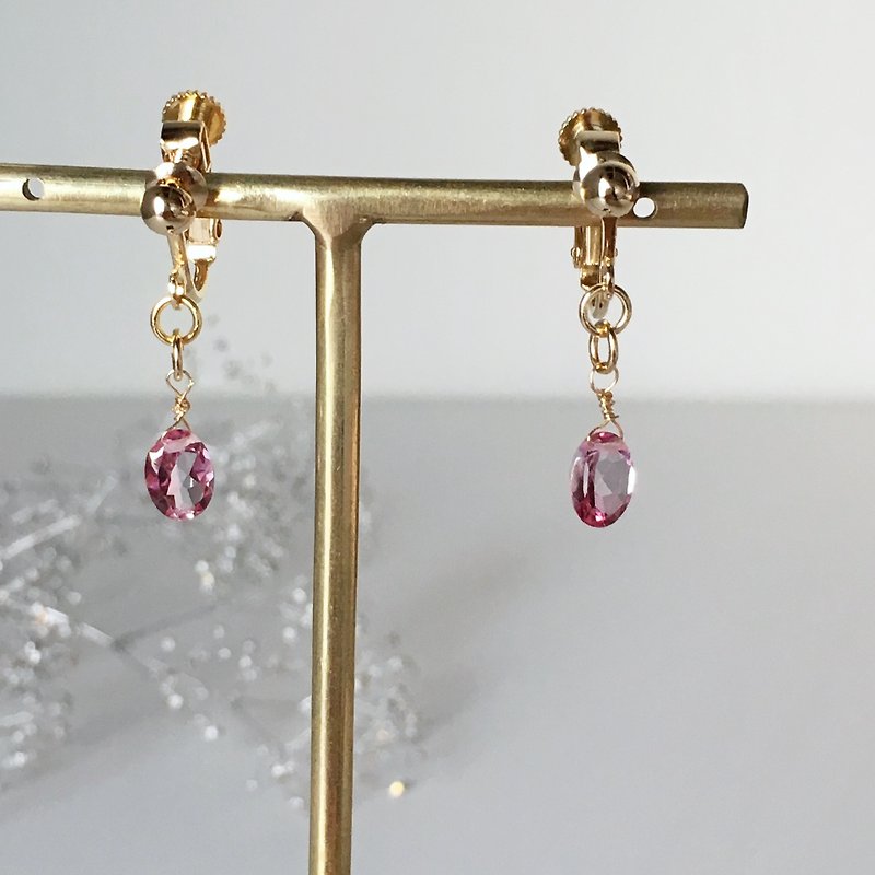 [November birthstone] pink topaz · earring / piercing - ต่างหู - เครื่องเพชรพลอย สึชมพู
