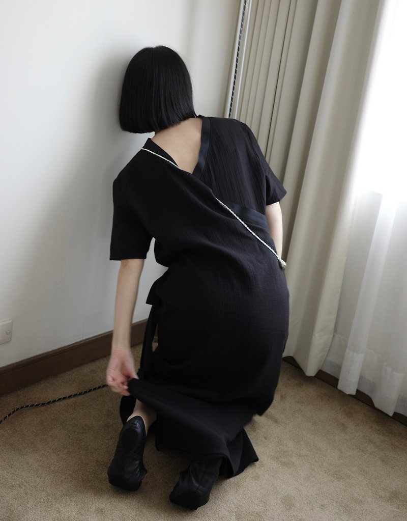 2way テクスチャー ウェビング ドレス 2 色 - ワンピース - コットン・麻 ブラック