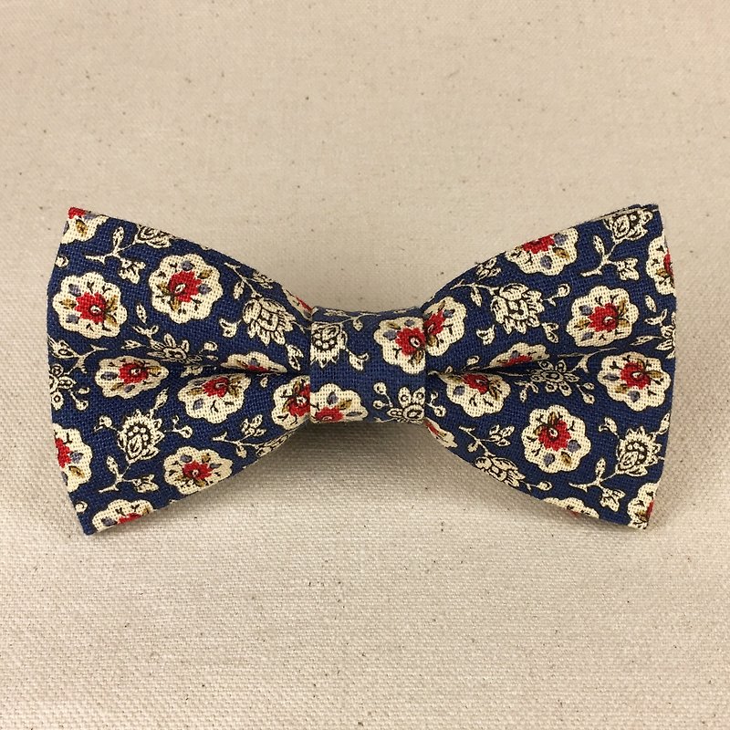 Mr.Tie Handmade Bow Tie Hand-stitched Bow Tie Item No. 166 - เนคไท/ที่หนีบเนคไท - ผ้าฝ้าย/ผ้าลินิน สีน้ำเงิน
