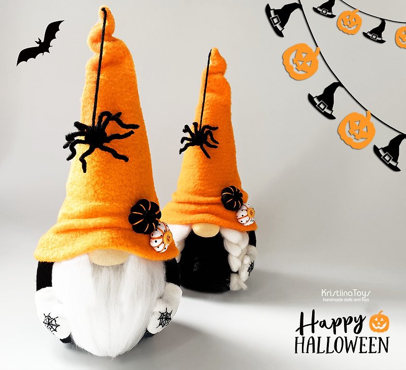 Halloween gnome | Halloween decor | Halloween tray decor | Tiered tray decor - Stuffed Dolls & Figurines - Wool Black