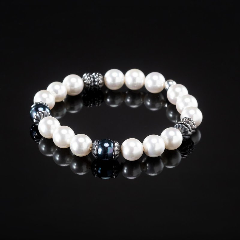 Tiamat Handmade 925k Sterling Silver and White Majorican Pearl Bracelet - Bracelets - Sterling Silver White