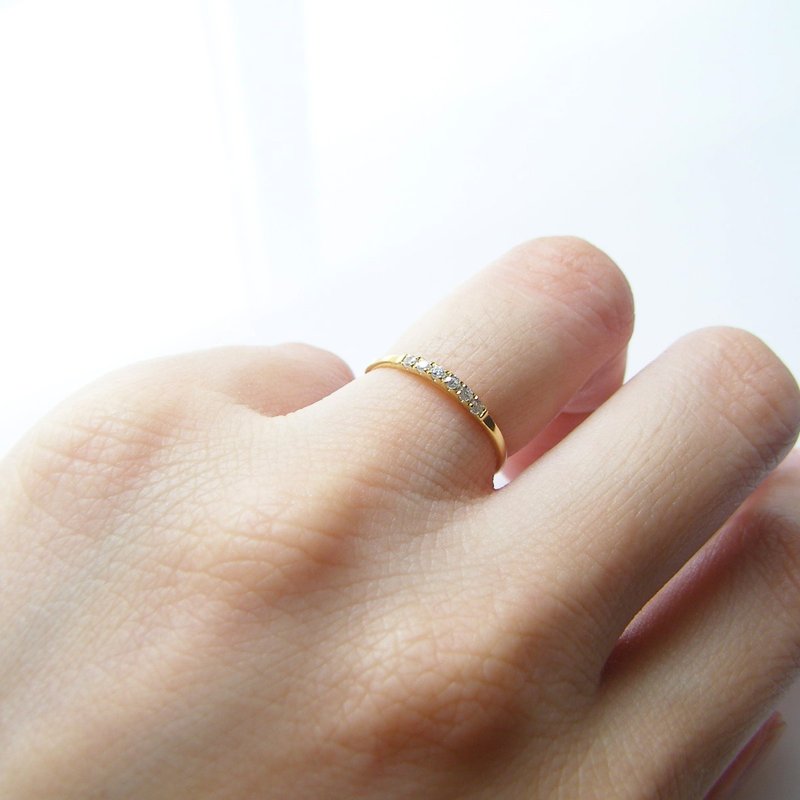 Positive 14K Gold Diamond Line Ring Natural Diamond White Gold/Yellow Gold/ Rose Gold - แหวนทั่วไป - เครื่องประดับ 