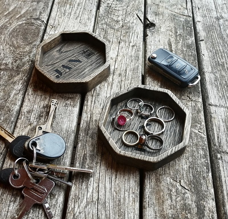Personalized Octagonal Wooden Tray, Custom Small Black Tray, Keepsake Tray - 居家收納/收納盒/儲物盒 - 木頭 
