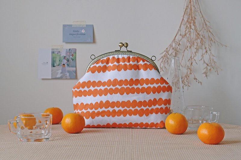 [Cute Halloween] Orange Soda-3way gold bag side backpack clutch bag gift stamp - Messenger Bags & Sling Bags - Cotton & Hemp Orange
