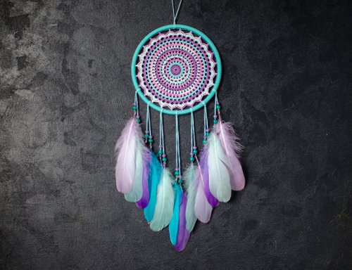 Large dreamcatcher, Pink bedroom decor, Seashell wall hanging