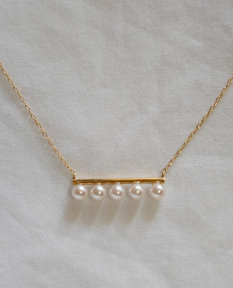 Akoya pearl bar Necklace - 項鍊 - 其他金屬 金色