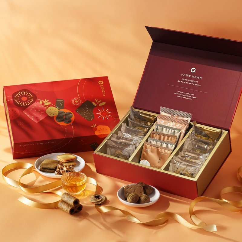 チャリティコラボ | 新年ギフトボックス マグネット式豪華パッケージ 茶菓子╳ティーバッグ20個入り (心路コラボ春聯付き) - クッキー・焼き菓子 - 食材 多色
