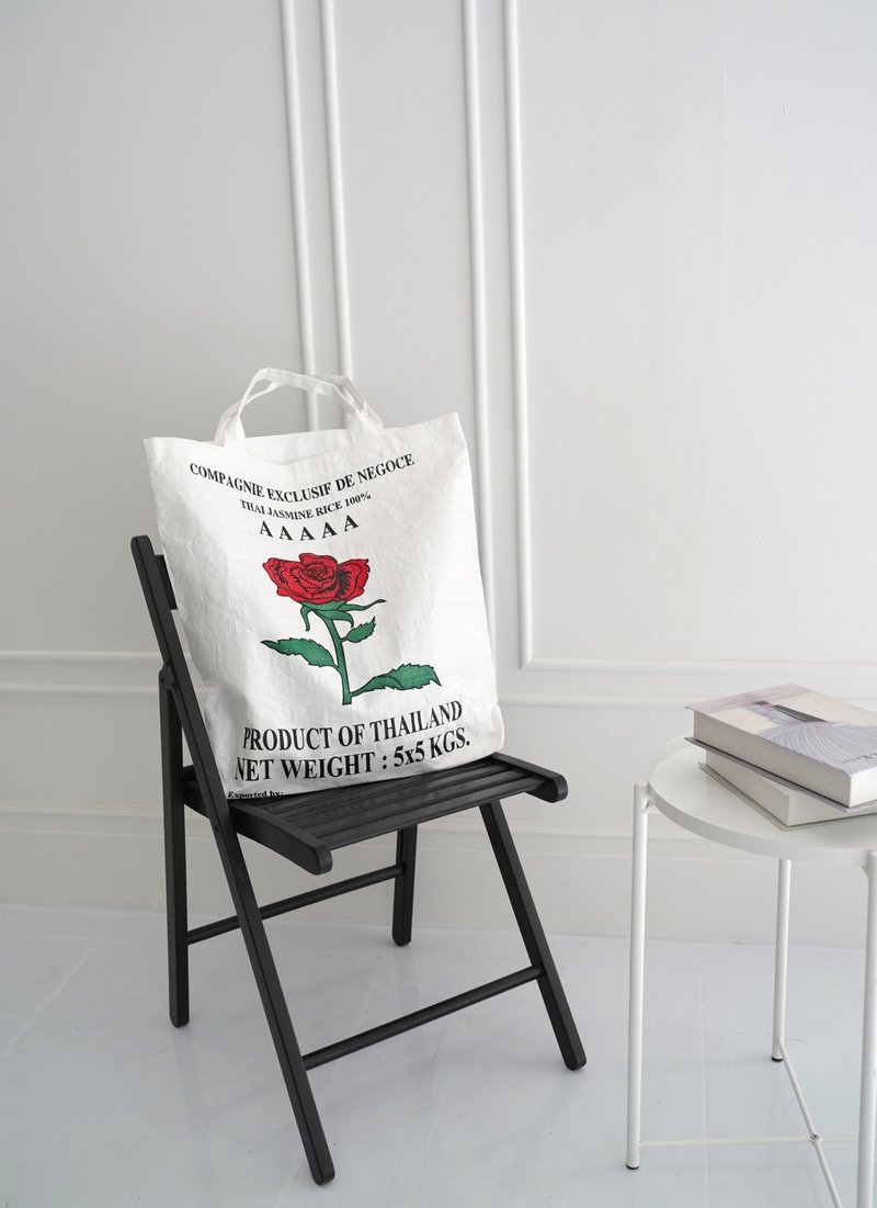 Rose Upcycled Rice Sack Bag (white) - Other - Plastic White