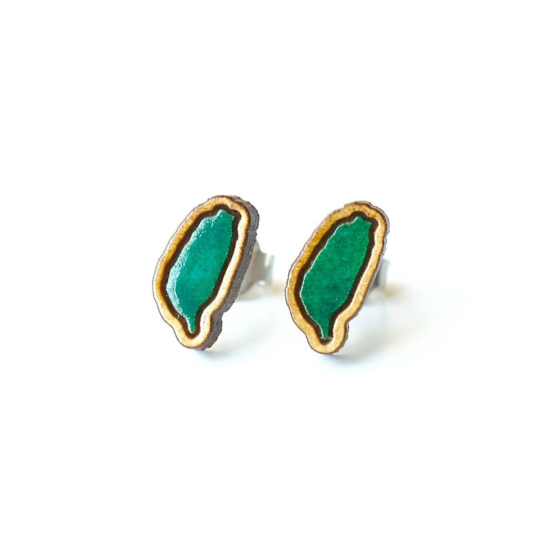 Painted wood earrings-Taiwan - Earrings & Clip-ons - Wood Green
