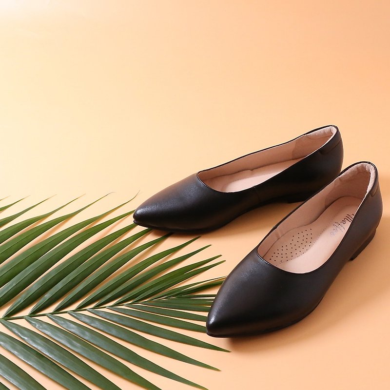 Leather pointed toe low-root shoes can be customized service four-color sale black - รองเท้าบัลเลต์ - หนังแท้ 