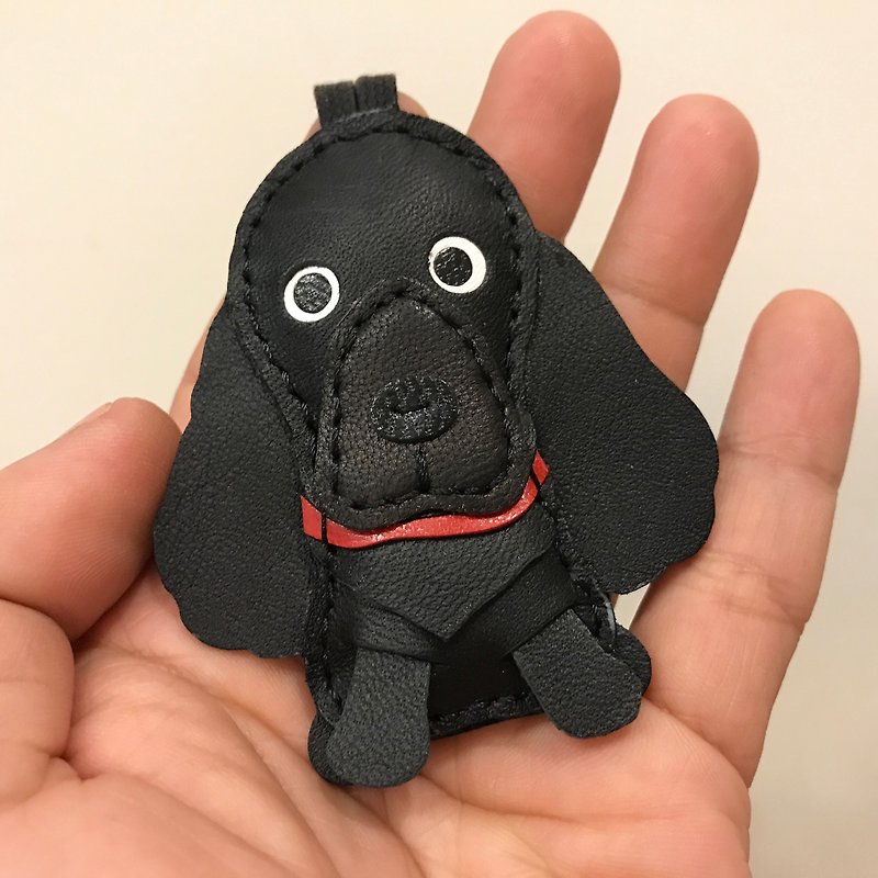 {Leatherprince handmade leather} Taiwan MIT black cute cocoa handmade leather leather / MaoMao the Corker Spaniel cowhide leather charm in Black (Small size / - Keychains - Genuine Leather Black