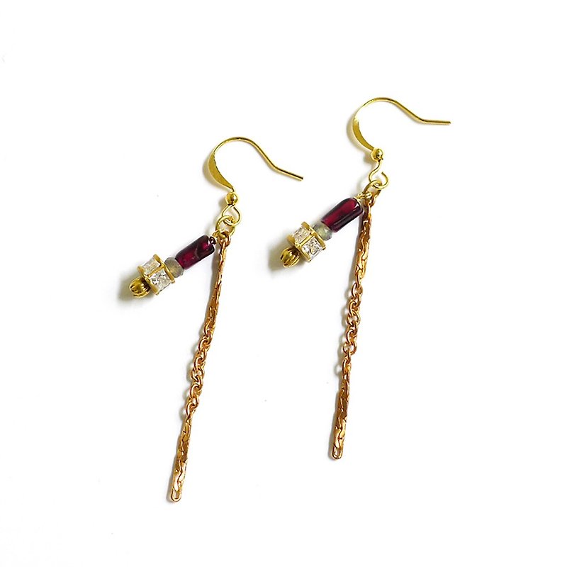 [Ficelle Fei Sha Light Jewelry] [Aegean Sea Travel] Red – Earrings - Earrings & Clip-ons - Gemstone 