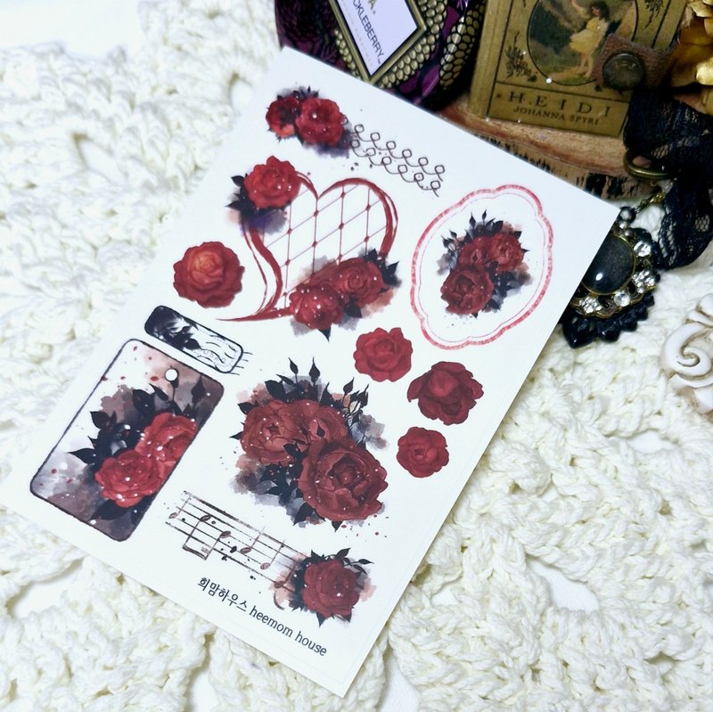Dreamy antique rose sticker vol.01 - 紙膠帶/和紙/PET - 紙 白色