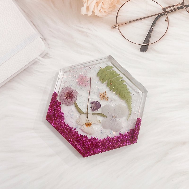 Pressed Flowers / Fruits Resin Coaster / Tray - Purple Red Series - Items for Display - Resin Purple