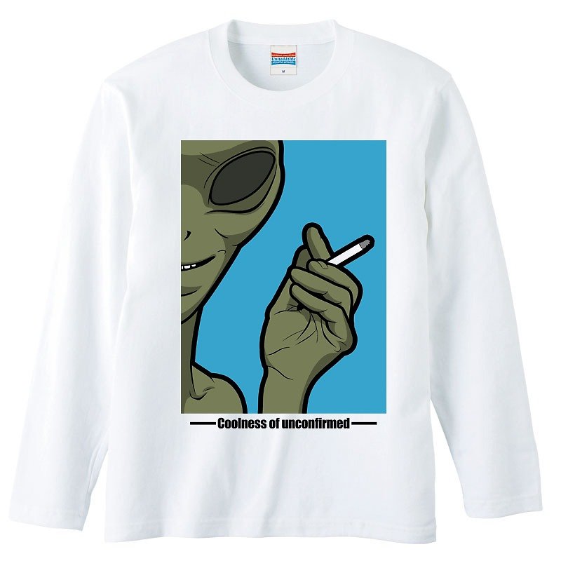 Long Sleeve T-shirt / Alien / Cigarette - Men's T-Shirts & Tops - Cotton & Hemp White