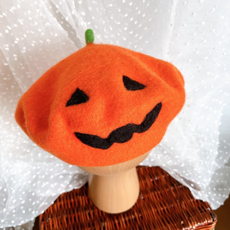 Wool felt  beret  halloween Collection - orange pumpkin - 帽子 - 羊毛 橘色
