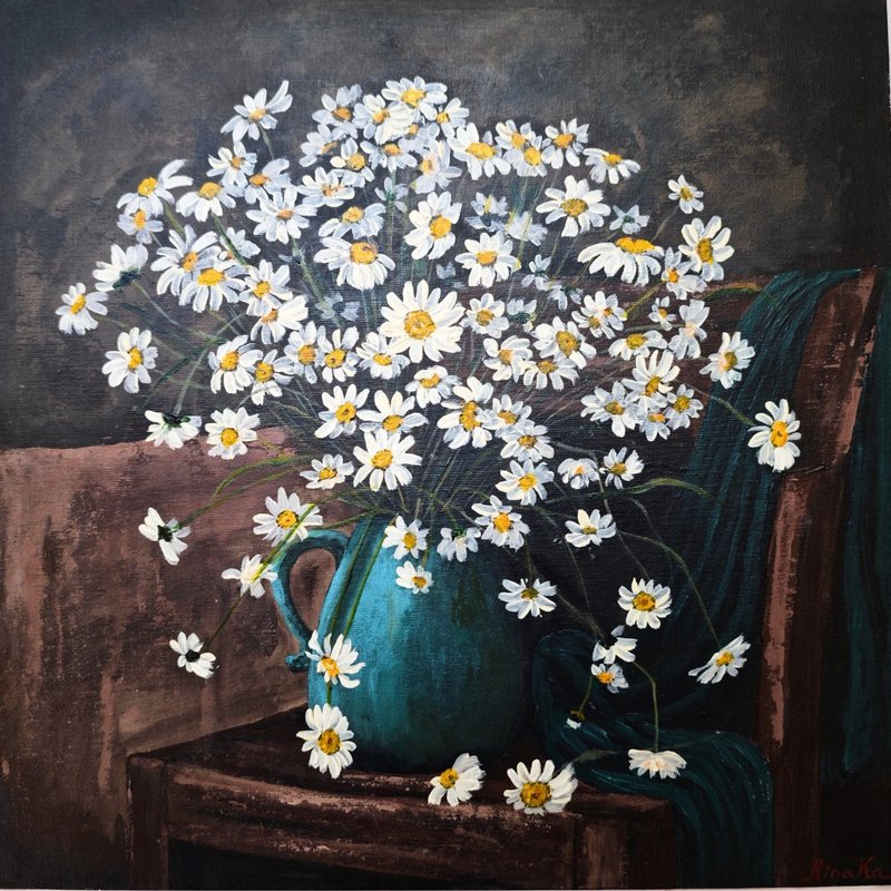 綠松石罐中的洋甘菊花原創壓克力牆畫 作者 RinaArtSK - 壁貼/牆壁裝飾 - 其他材質 多色