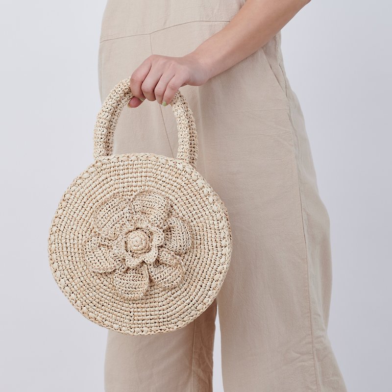 Petals Bag - Hand Crocheted Natural Raffia Bag - Messenger Bags & Sling Bags - Eco-Friendly Materials Khaki