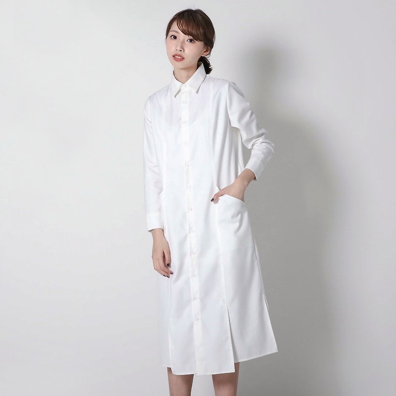 Existentialism Existentialism shirt dress_7SF007_white - One Piece Dresses - Cotton & Hemp White