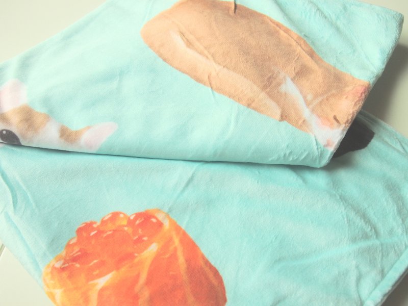 Meow n' Sushi Soft Fleece Blanket in Mint - 棉被/毛毯 - 其他材質 藍色