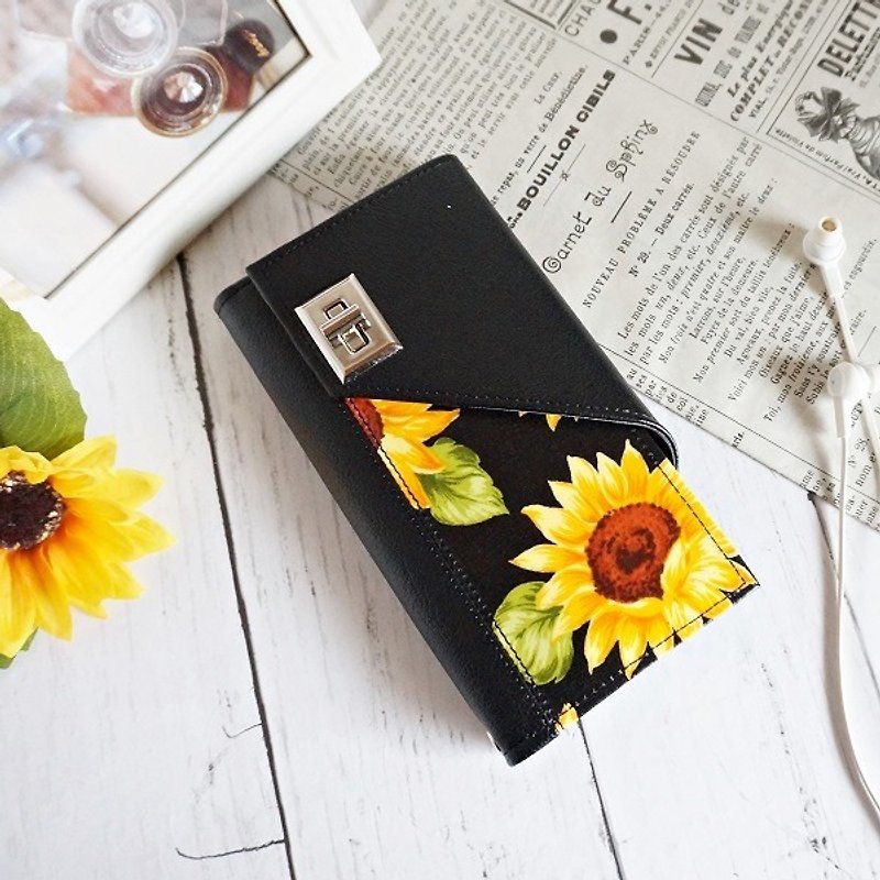 IPhone 6plus / 6splus / 7plus ◆ Sunflower notebook type smart case 【A type】 - เคส/ซองมือถือ - วัสดุกันนำ้ สีดำ