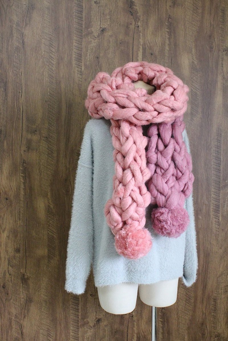 浪漫圍巾/特粗毛線 - 絲巾 - 羊毛 粉紅色