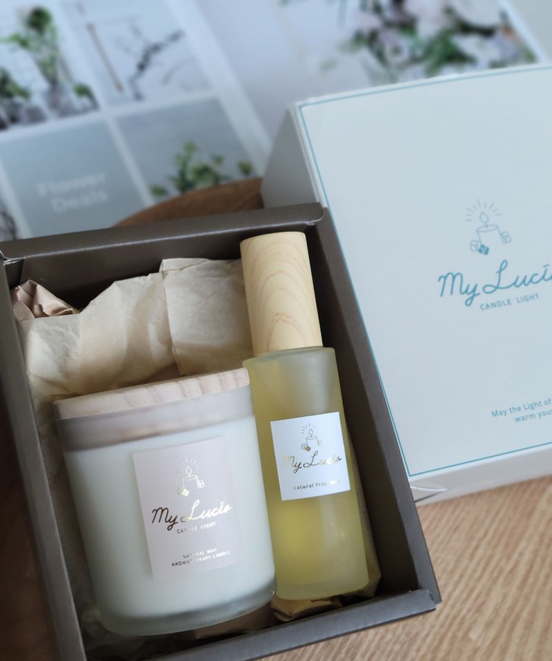Lavender Dream Gift Box - Essential Oil Candle and Pillow Spray - เทียน/เชิงเทียน - แก้ว สีทอง