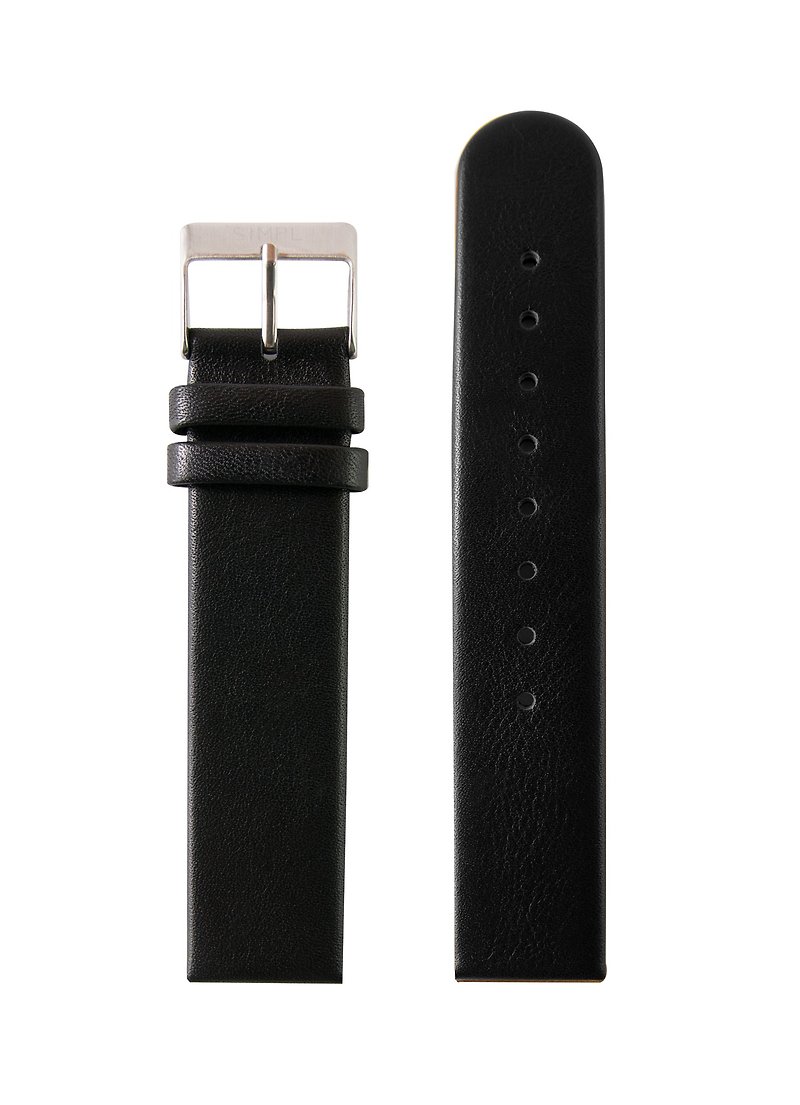 Simpl Watch - Black Straps / Silver Buckle 16mm / 20 mm. - Watchbands - Genuine Leather Black