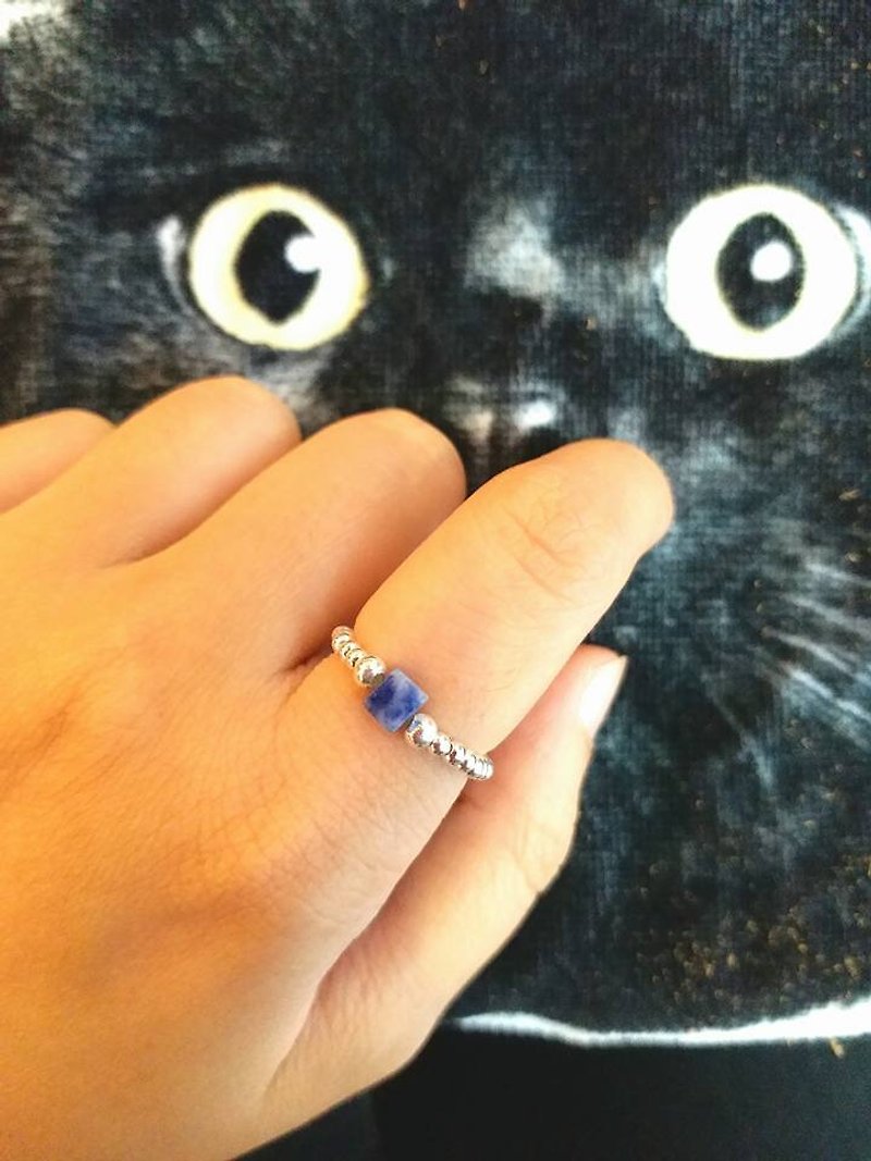 藍紋石 925 純銀珠戒指 Bluestone  925 silver ring - 戒指 - 寶石 藍色