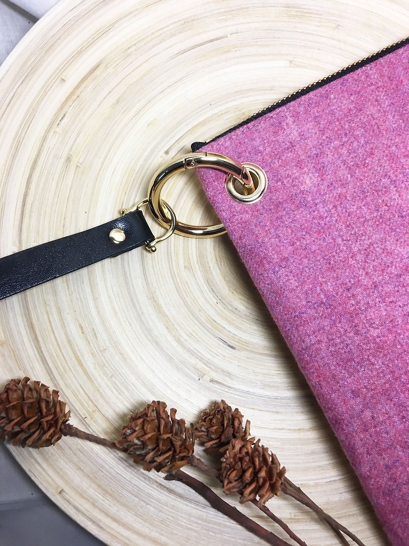 Tweed hand bag Elegant pink - กระเป๋าคลัทช์ - ขนแกะ สึชมพู