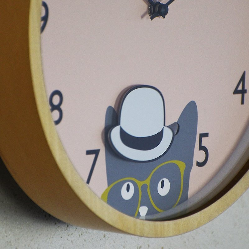 Little watchers- gentleman cat mute swing clock wall clock - Clocks - Wood Pink