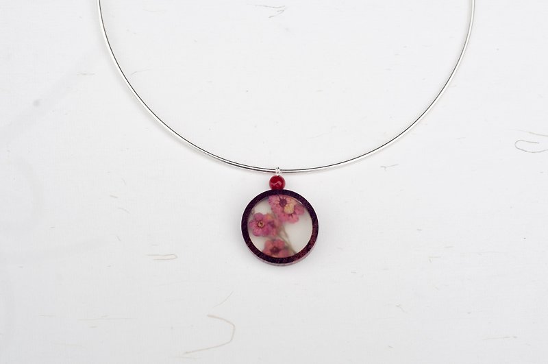 Red wood with stone collar - Necklaces - Other Metals Red