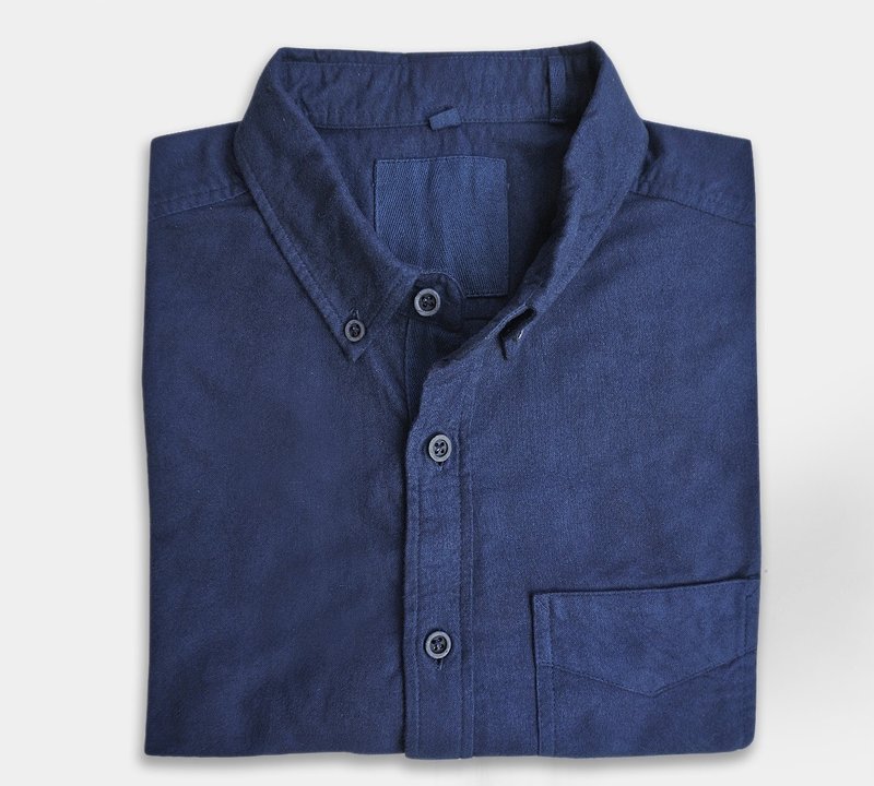 Oxford Shirt Plant Blue Dye Retro Indigo Thick Cotton Long Sleeves - เสื้อเชิ้ตผู้ชาย - ผ้าฝ้าย/ผ้าลินิน สีน้ำเงิน