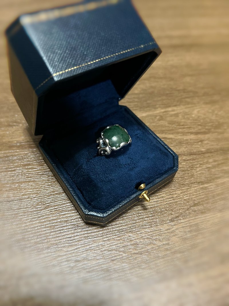 Design model/retro elegant square jade ring/925 Silver - General Rings - Silver Green