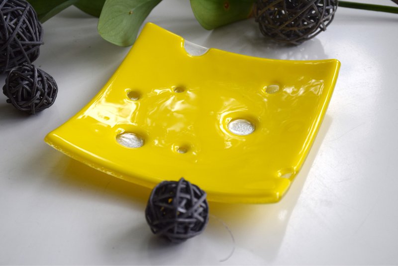 Fused glass cheese plates - Fused glass art - Serving plate with cheese - 盤子/餐盤/盤架 - 玻璃 黃色