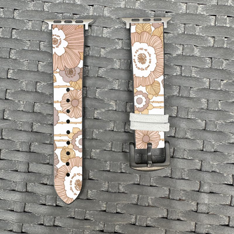 米色玫瑰花紋 Apple Watch 潮流矽膠錶帶 - flower-cr13 - 錶帶 - 矽膠 多色