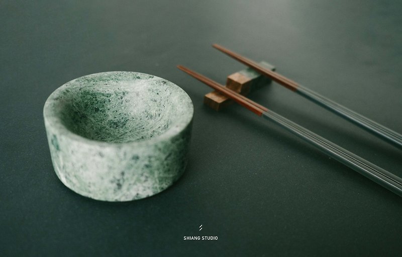 [Stone utensils] Stone sauce plate and chopstick holder set ft. ShiangDesign - จานเล็ก - หยก สีเขียว