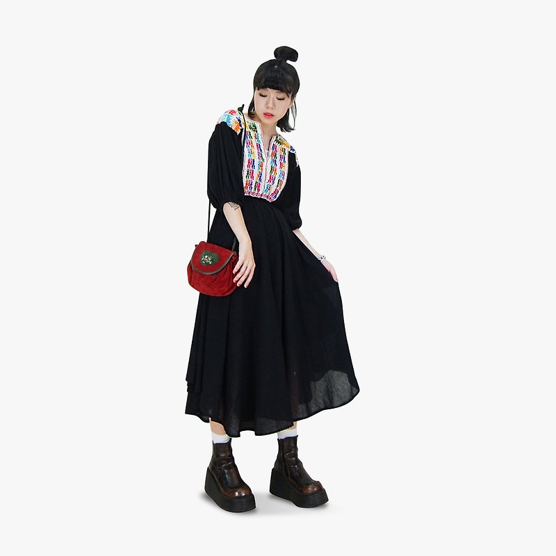A‧PRANK: DOLLY :: vintage VINTAGE stitching stitch seven-point dress vintage dress (D711047) - One Piece Dresses - Cotton & Hemp Black
