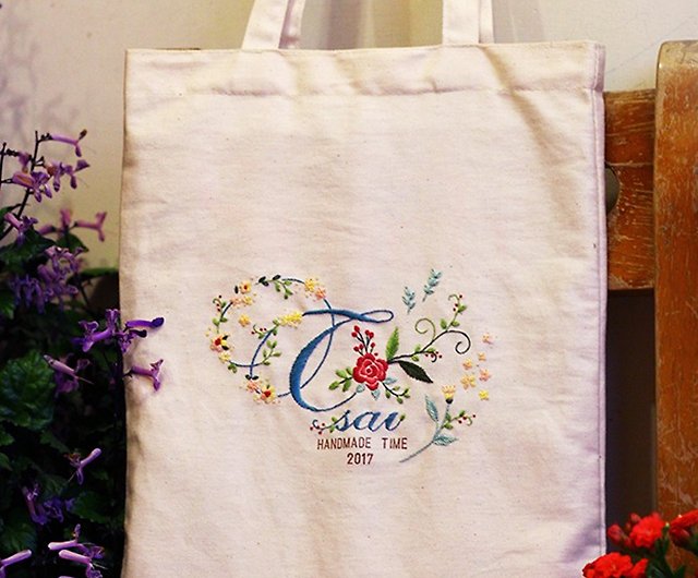 Custom Name Tote Bag With Flowers Embroidery personalized 