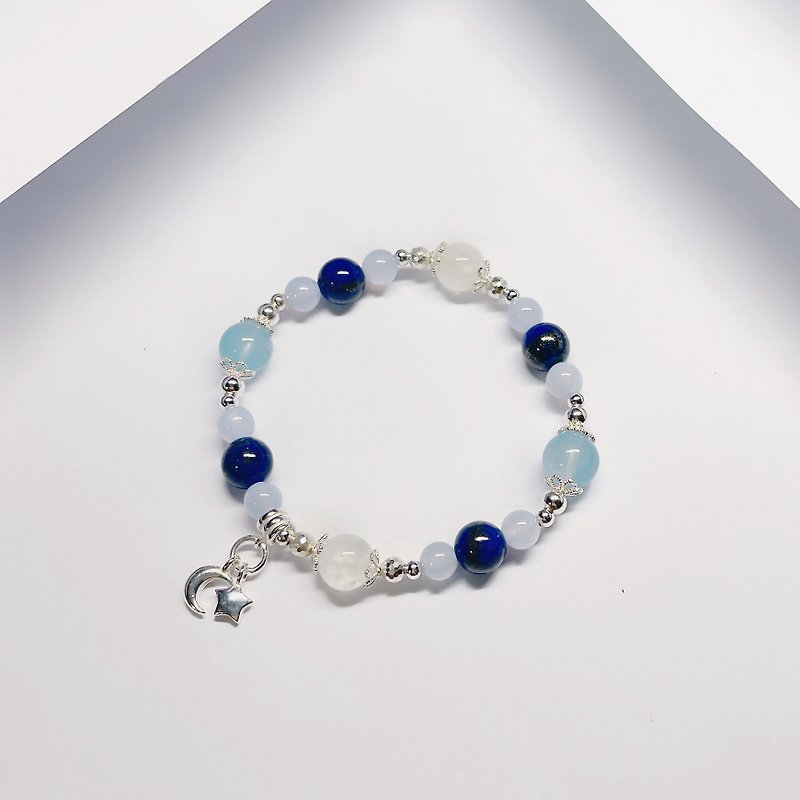 Courage positive energy moonstone _ lapis lazuli _ blue agate _ sea sapphire sterling silver bracelet free [Christmas - Bracelets - Gemstone Blue