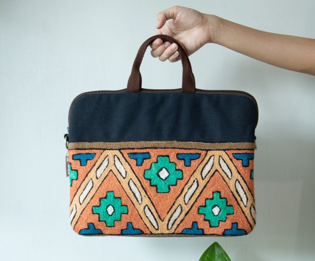 Embroidered top laptop bags