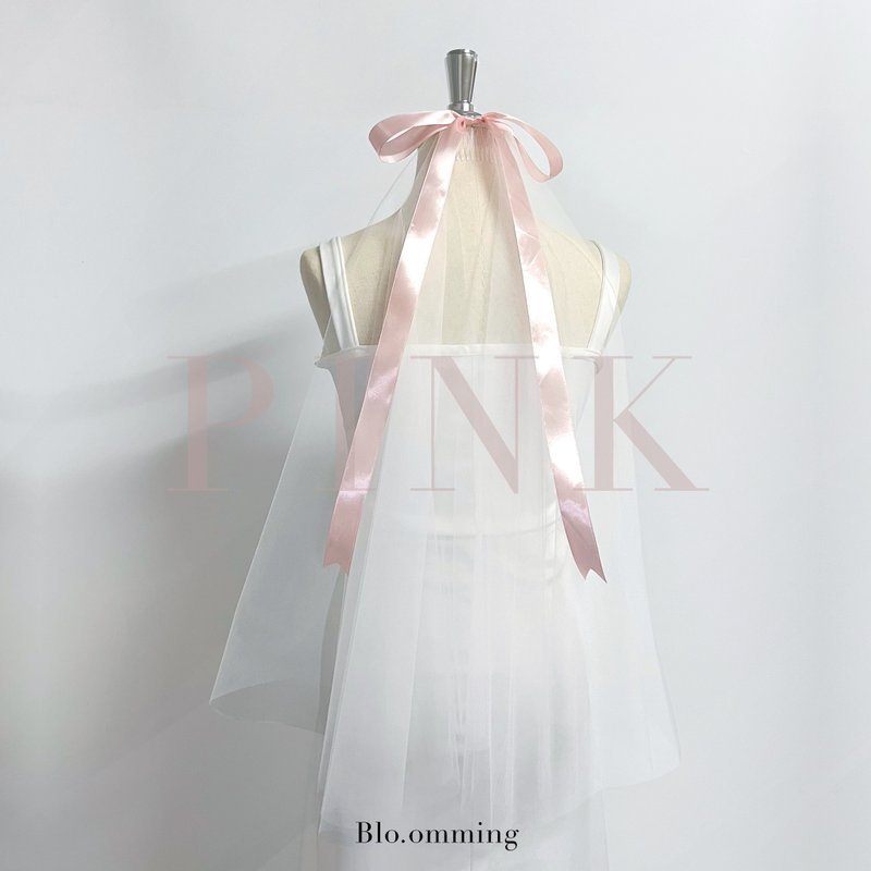 Minimal veil + Pink Bow - 髮夾/髮圈 - 其他材質 