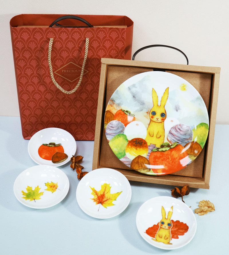 Full Moon Pottery Round Exquisite Bone China Mid-Autumn Gift Box Set Mid-Autumn Festival Gifts and Souvenirs Corporate Gift Boxes - จานและถาด - เครื่องลายคราม หลากหลายสี