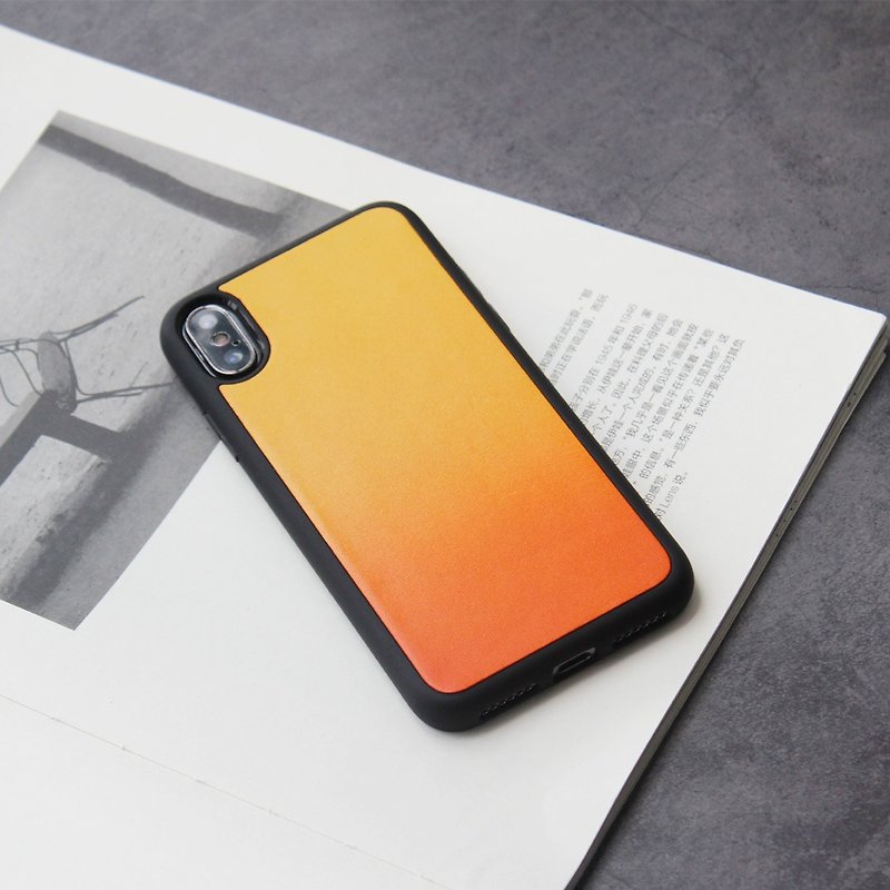 Sunset orange iphone11pro 78plus x/xs max xr leather phone case customization - เคส/ซองมือถือ - หนังแท้ สีส้ม