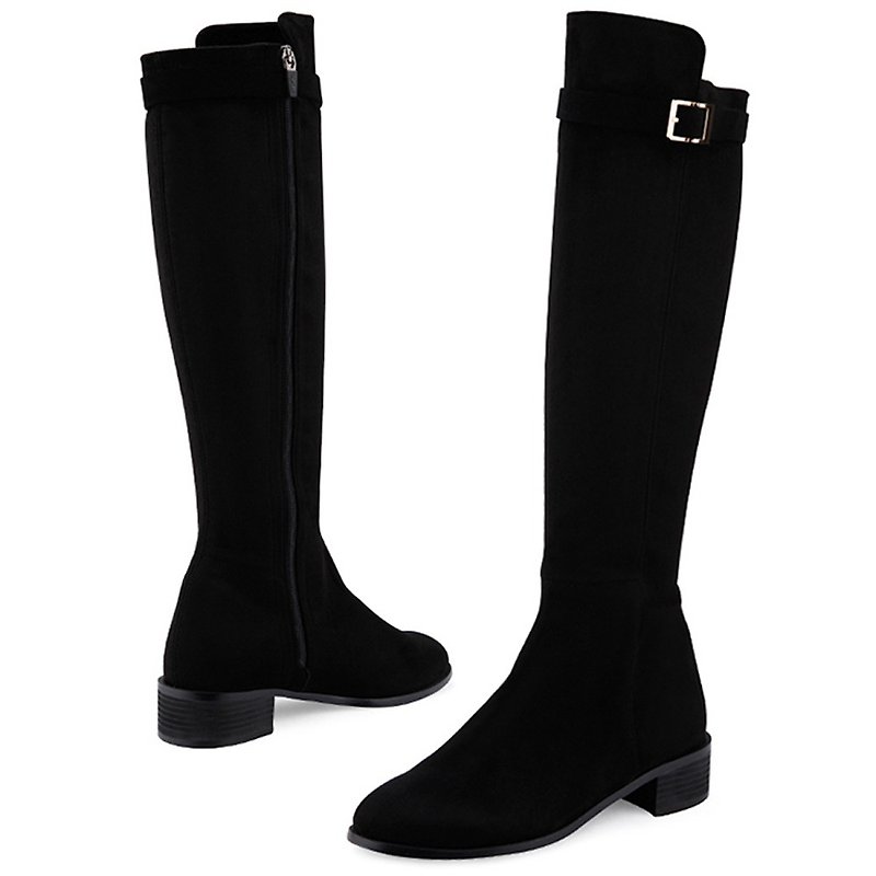 PRE-ORDER - SPUR Belted spandex kneehigh JF9085 BLACK - รองเท้าบูทยาวผู้หญิง - ไฟเบอร์อื่นๆ สีดำ